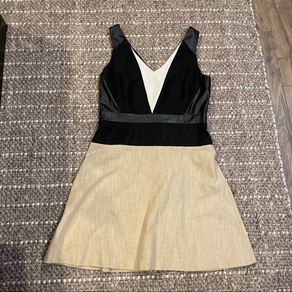Ann Taylor Faux Leather Color Block Dress 10 - Picture 3 of 8